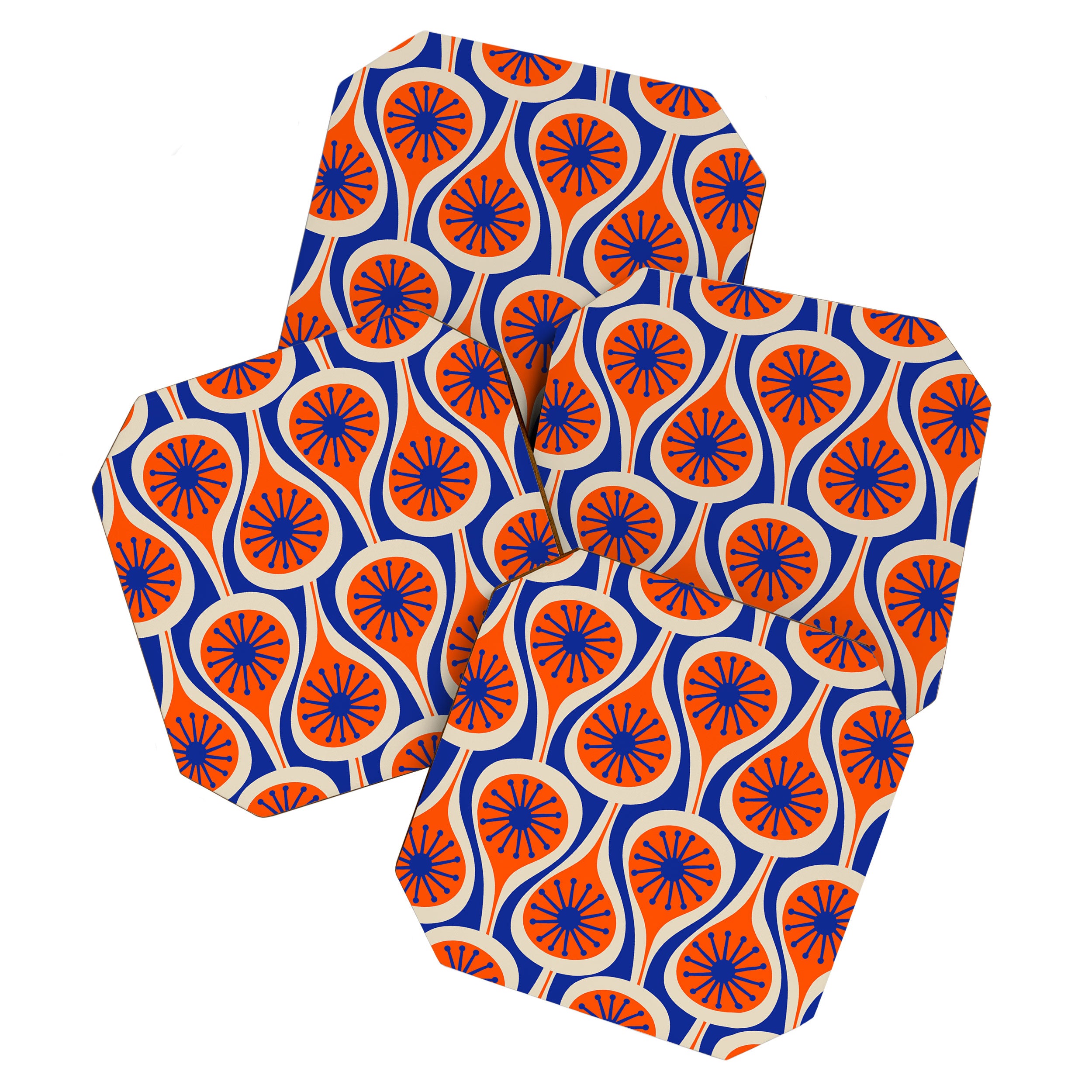 Mid Century Modern Atomic Drops Retro Pattern in Orange and Bright Blue Coaster Gallery Image 1