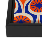 Mid Century Modern Atomic Drops Retro Pattern in Orange and Bright Blue Framed Canvas Print Gallery Image 3