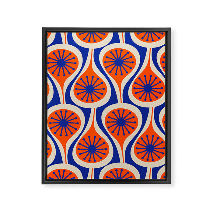 Mid Century Modern Atomic Drops Retro Pattern in Orange and Bright Blue Framed Canvas Print Gallery Image 1
