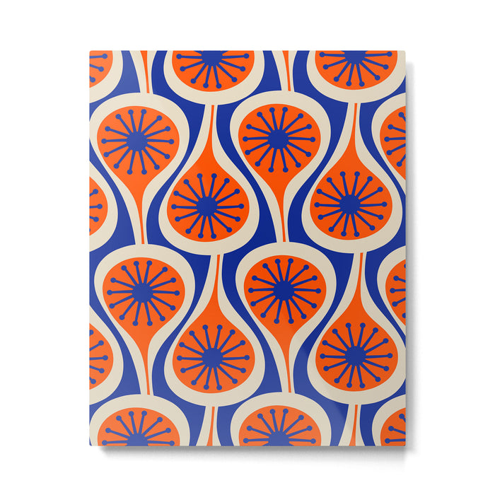 Mid Century Modern Atomic Drops Retro Pattern in Orange and Bright Blue Metal Print Gallery Image 1