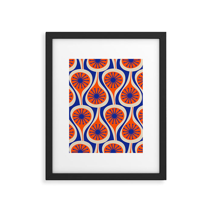 Mid Century Modern Atomic Drops Retro Pattern in Orange and Bright Blue Framed Art Print Gallery Image 1