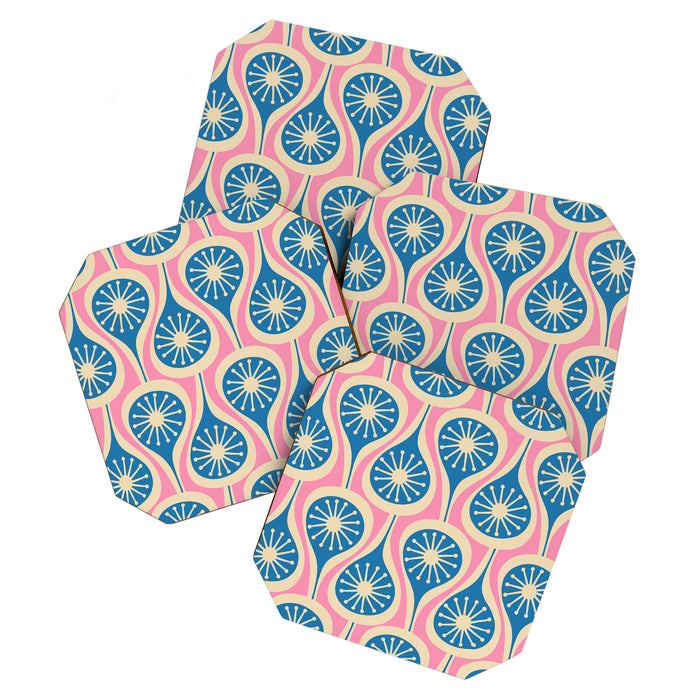 Mid Century Modern Atomic Drops Retro Pattern in Pink and Blue Coaster Gallery Image 1