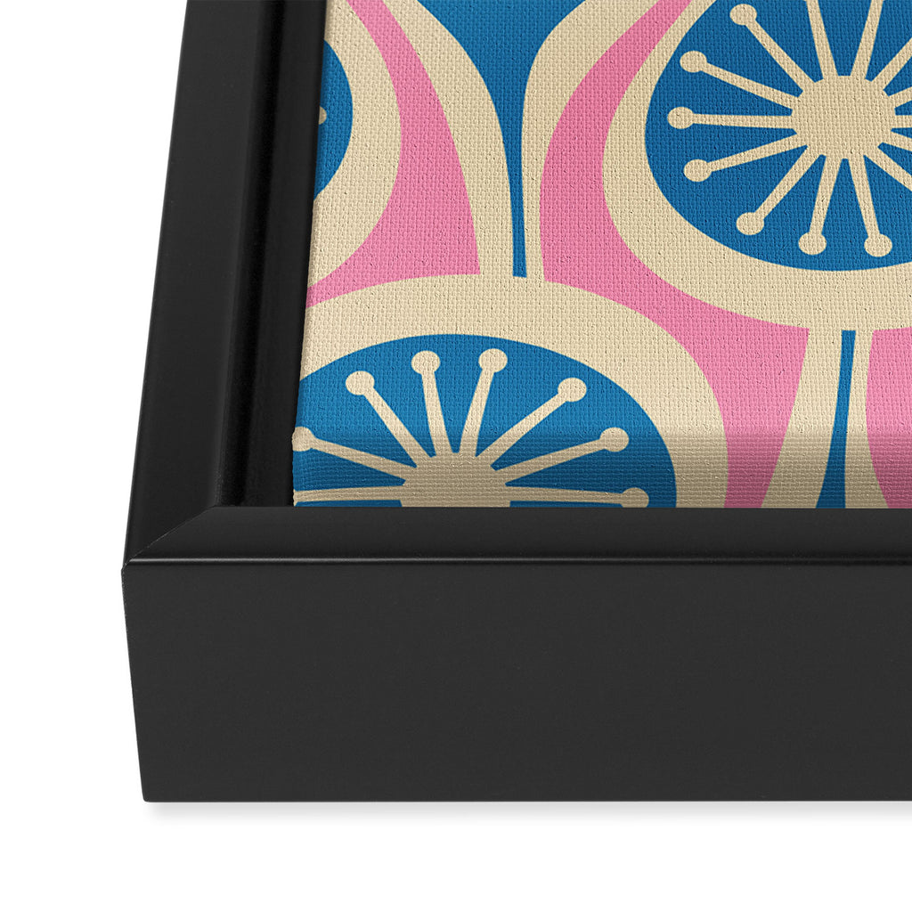 Mid Century Modern Atomic Drops Retro Pattern in Pink and Blue Framed Canvas Print Gallery Image 3