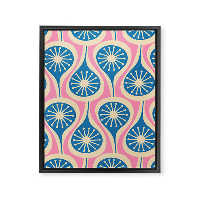 Mid Century Modern Atomic Drops Retro Pattern in Pink and Blue Framed Canvas Print Gallery Image 1
