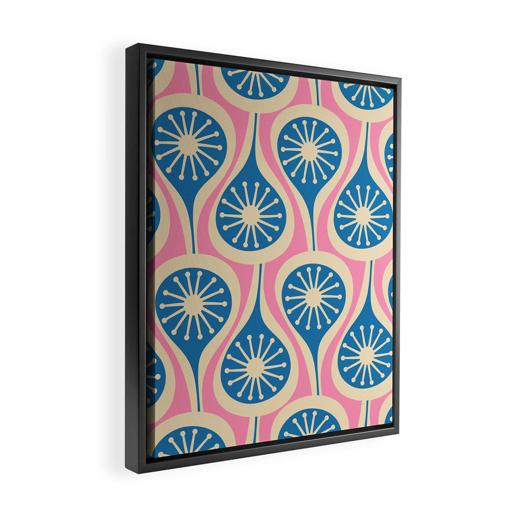 Mid Century Modern Atomic Drops Retro Pattern in Pink and Blue Framed Canvas Print Gallery Image 2
