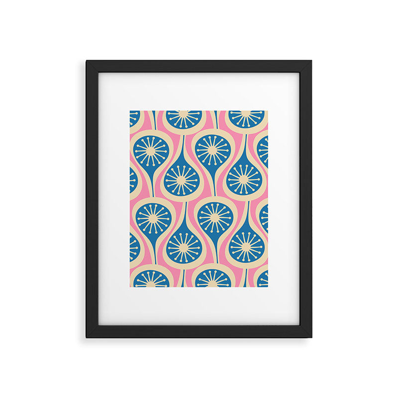 Mid Century Modern Atomic Drops Retro Pattern in Pink and Blue Framed Art Print Gallery Image 6