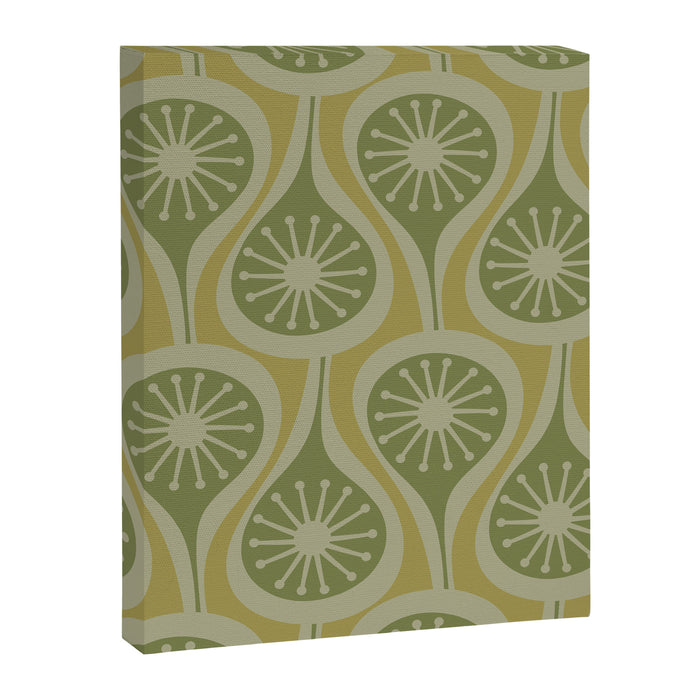 Mid Century Modern Atomic Drops Retro Pattern in Vintage Olive Green and Celadon Tones Canvas Print Gallery Image 1