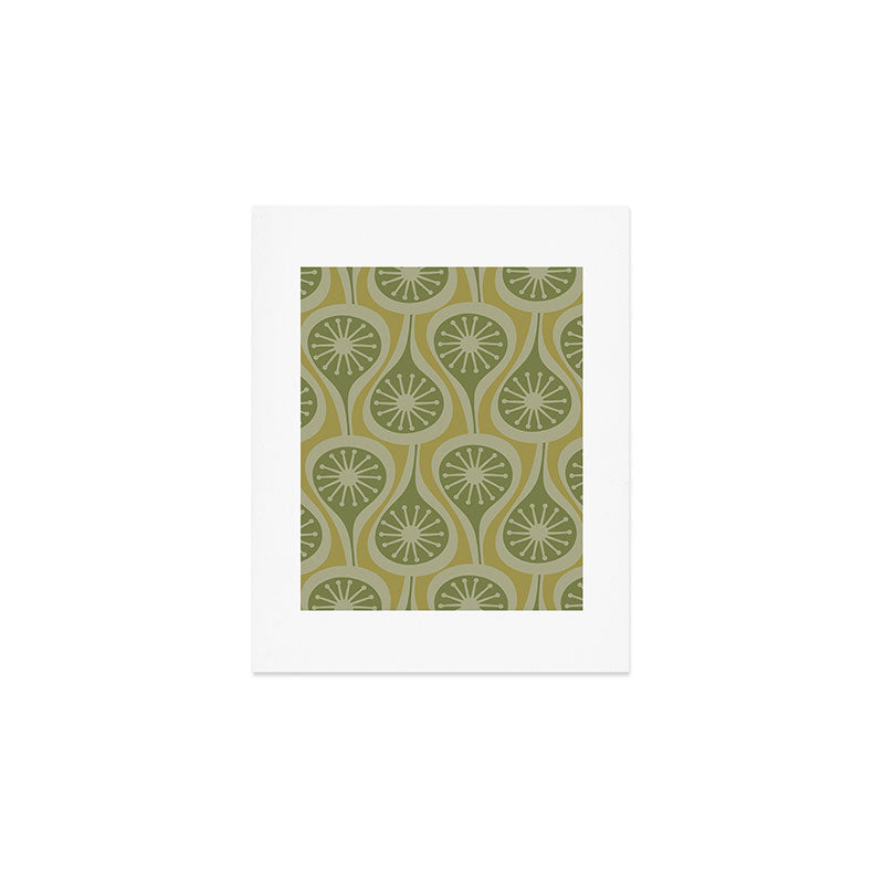 Mid Century Modern Atomic Drops Retro Pattern in Vintage Olive Green and Celadon Tones Art Print Gallery Image 1