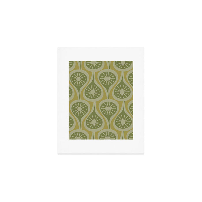 Mid Century Modern Atomic Drops Retro Pattern in Vintage Olive Green and Celadon Tones Art Print Gallery Image 1