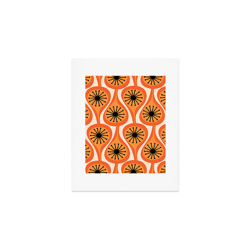 Mid Century Modern Atomic Drops Retro Pattern Orange Cream Black  Art Print Gallery Image 1