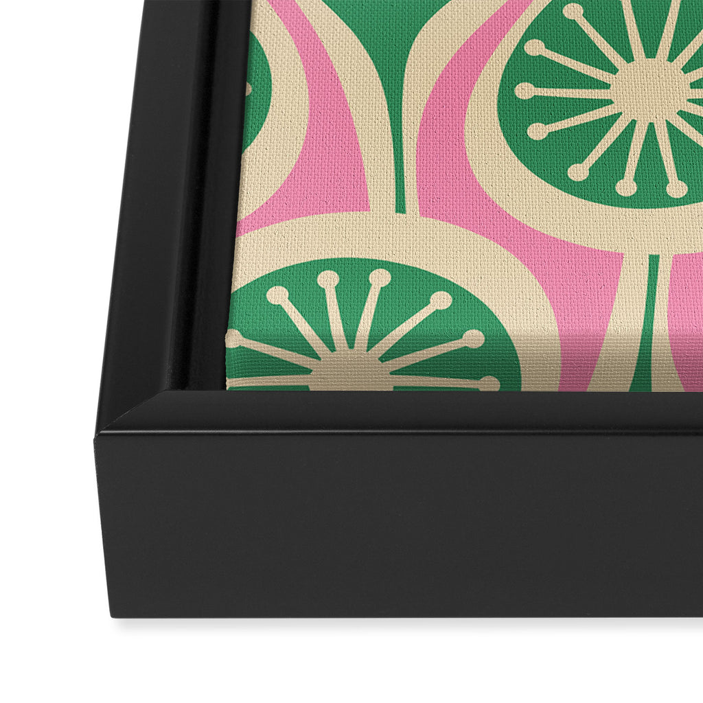 Mid Century Modern Atomic Drops Retro Pattern Pink and Green Framed Canvas Print Gallery Image 3