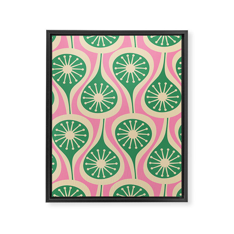 Mid Century Modern Atomic Drops Retro Pattern Pink and Green Framed Canvas Print Gallery Image 8