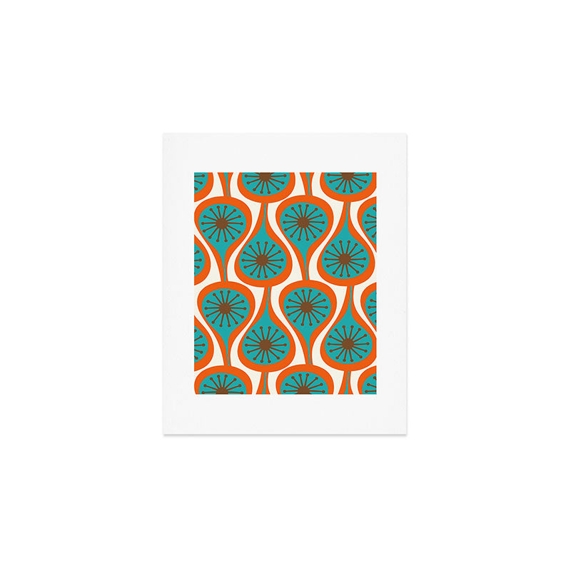 Mid Century Modern Atomic Drops Retro Pattern Turquoise Orange Brown Cream Art Print Gallery Image 1