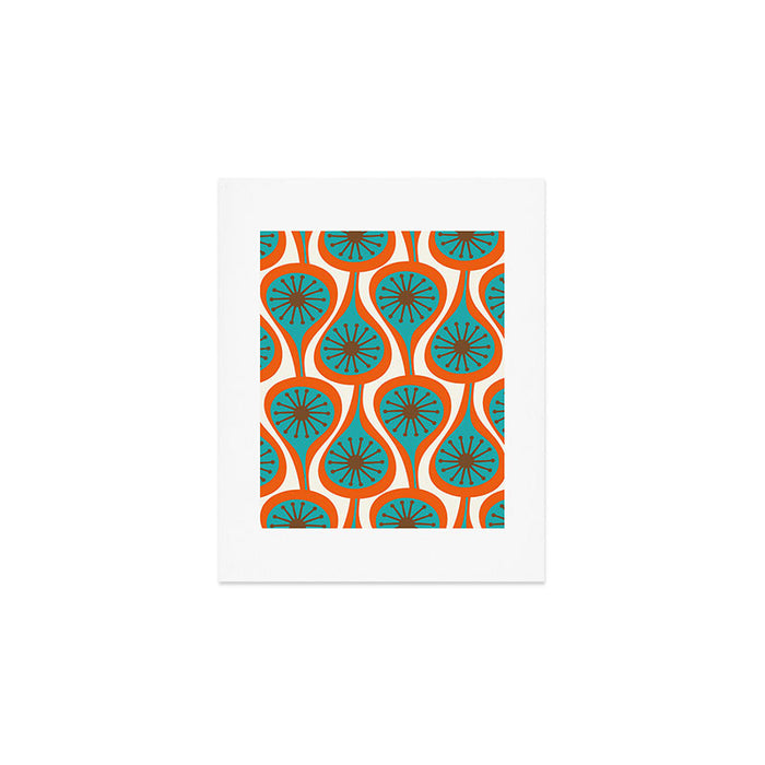 Mid Century Modern Atomic Drops Retro Pattern Turquoise Orange Brown Cream Art Print Gallery Image 1