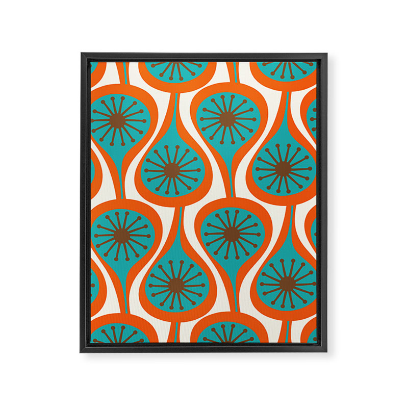 Mid Century Modern Atomic Drops Retro Pattern Turquoise Orange Brown Cream Framed Canvas Print Gallery Image 8