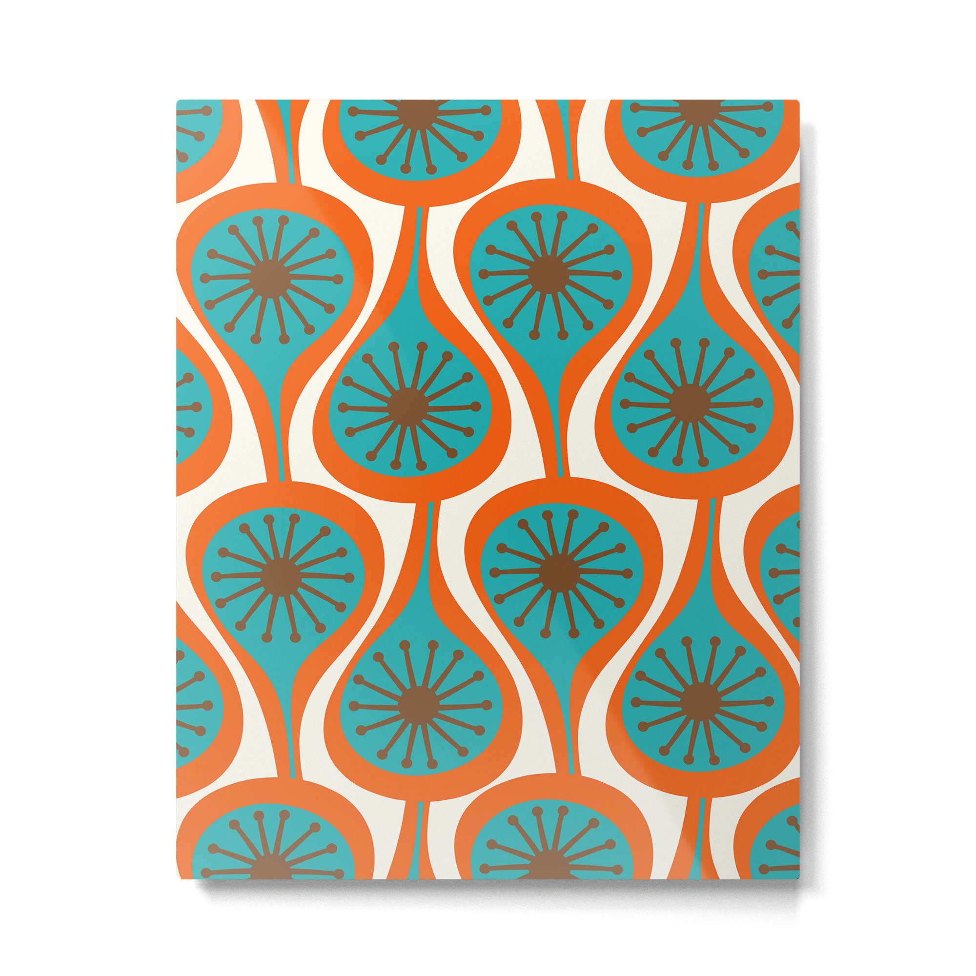 Mid Century Modern Atomic Drops Retro Pattern Turquoise Orange Brown Cream Metal Print Gallery Image 6