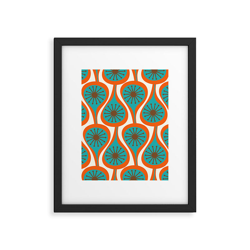 Mid Century Modern Atomic Drops Retro Pattern Turquoise Orange Brown Cream Framed Art Print Gallery Image 6