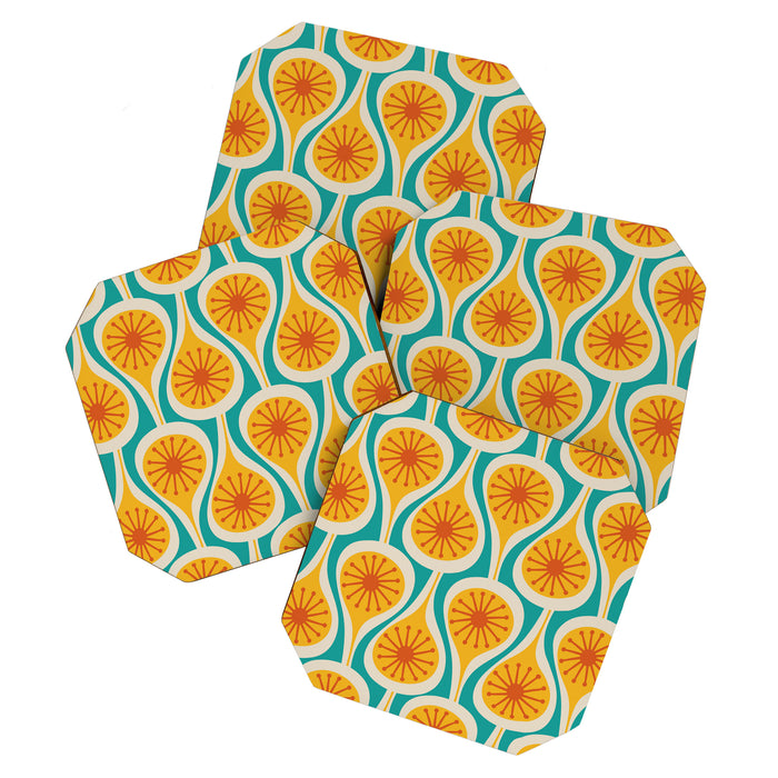 Mid Century Modern Atomic Drops Retro Pattern Turquoise Yellow Orange Coaster Gallery Image 1