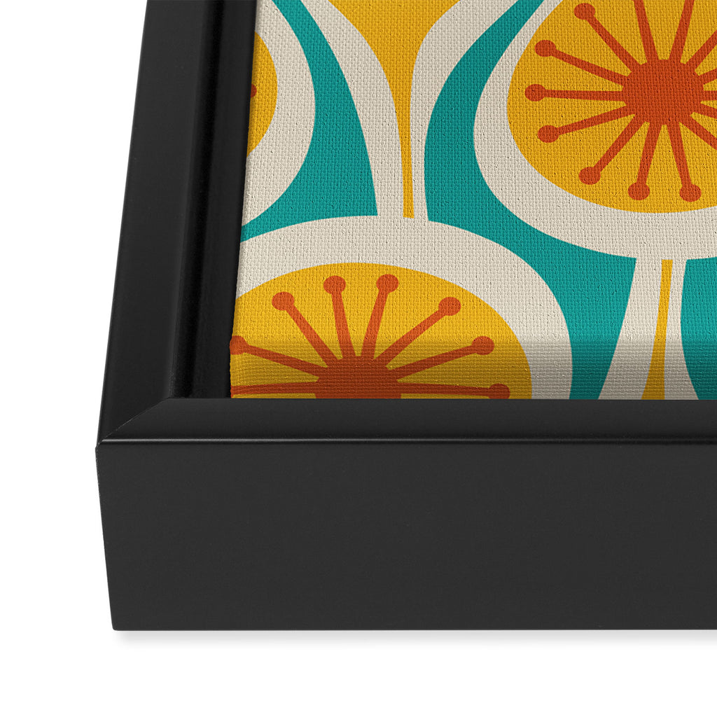 Mid Century Modern Atomic Drops Retro Pattern Turquoise Yellow Orange Framed Canvas Print Gallery Image 3