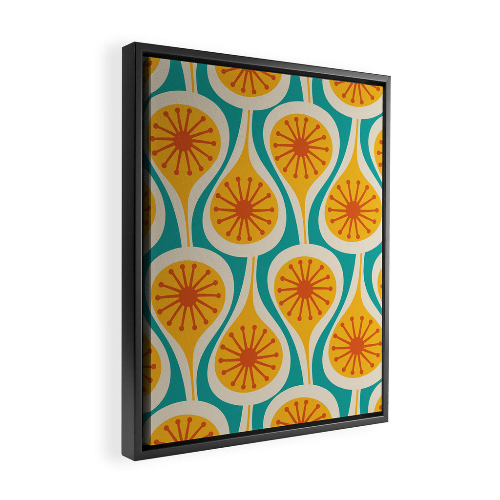 Mid Century Modern Atomic Drops Retro Pattern Turquoise Yellow Orange Framed Canvas Print Gallery Image 2