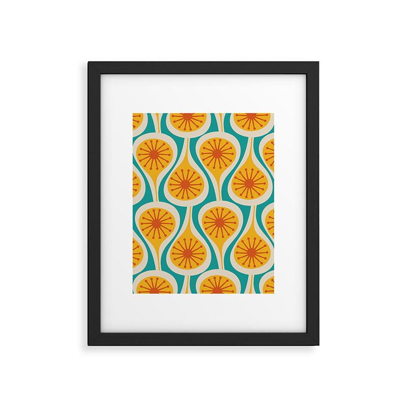 Mid Century Modern Atomic Drops Retro Pattern Turquoise Yellow Orange Framed Art Print Gallery Image 6