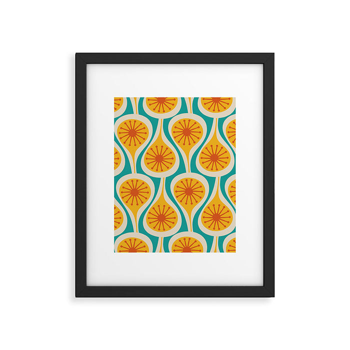Mid Century Modern Atomic Drops Retro Pattern Turquoise Yellow Orange Framed Art Print Gallery Image 1