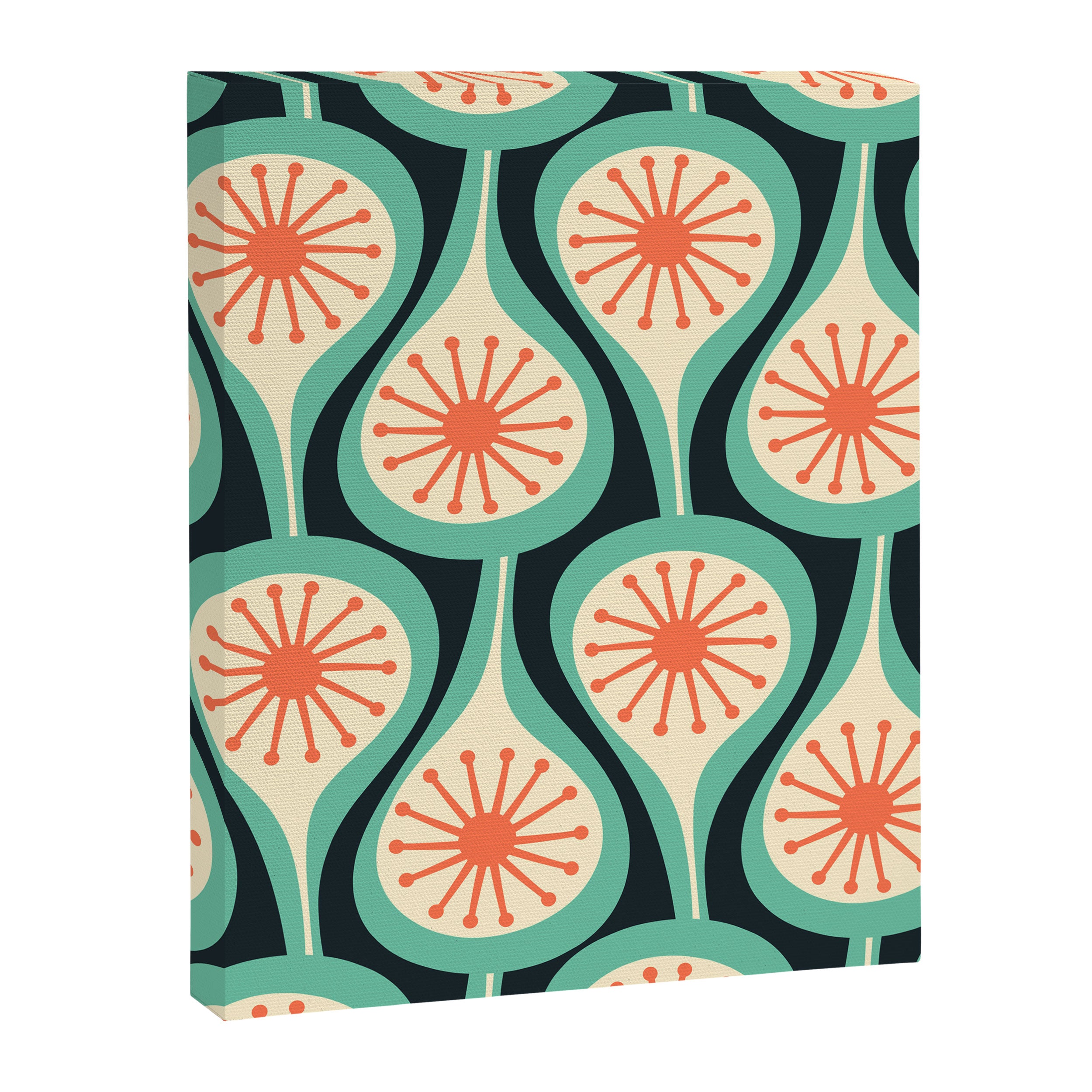 Mid Century Modern Atomic Drops Teal Orange Black Pattern Canvas Print Gallery Image 8