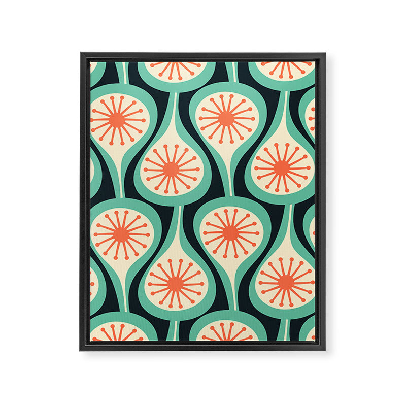 Mid Century Modern Atomic Drops Teal Orange Black Pattern Framed Canvas Print Gallery Image 8