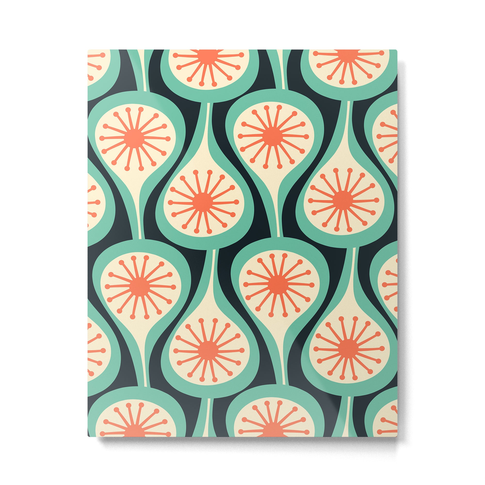 Mid Century Modern Atomic Drops Teal Orange Black Pattern Metal Print Gallery Image 6