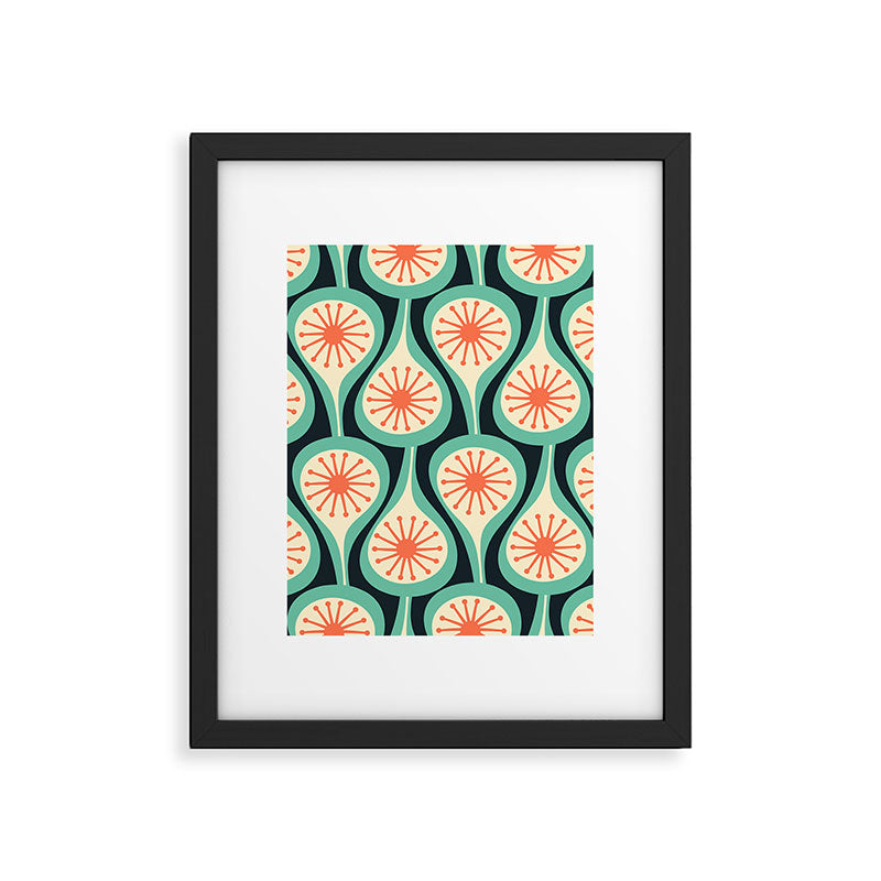 Mid Century Modern Atomic Drops Teal Orange Black Pattern Framed Art Print Gallery Image 6