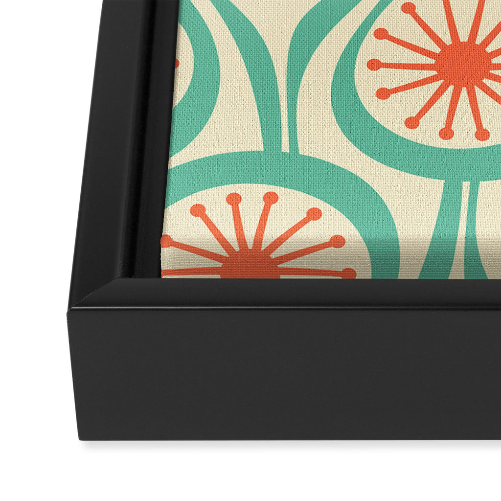 Mid Century Modern Atomic Drops Teal Orange Pattern Framed Canvas Print Gallery Image 3