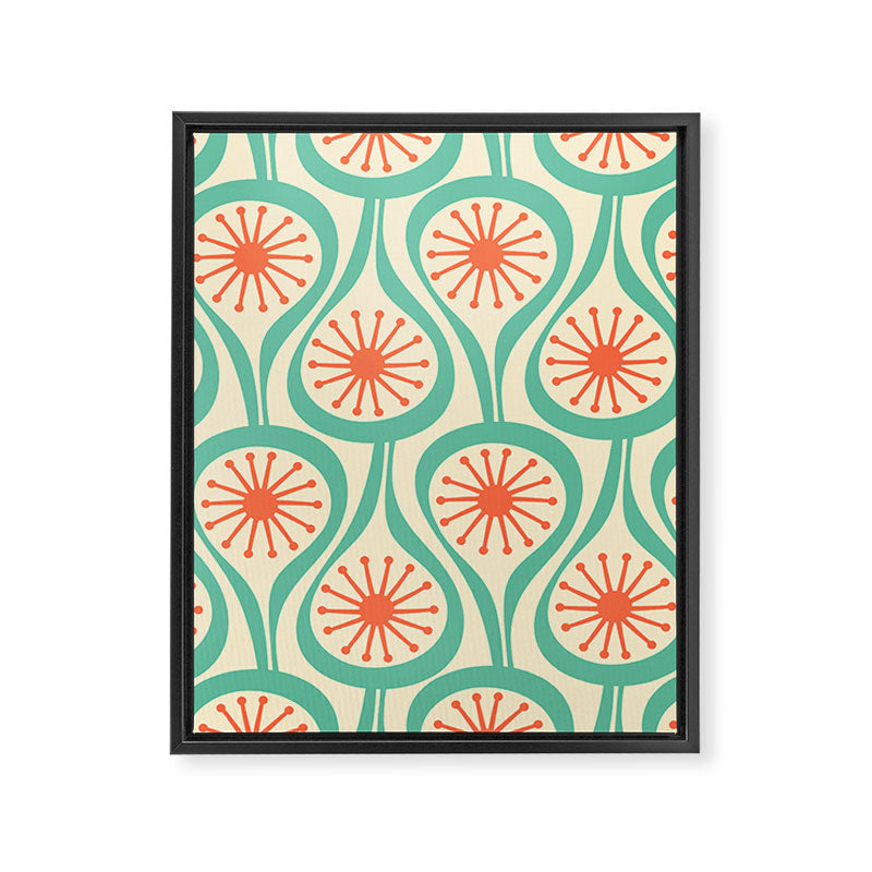 Mid Century Modern Atomic Drops Teal Orange Pattern Framed Canvas Print Gallery Image 8