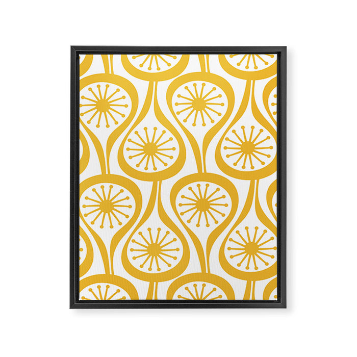 Mid Century Modern Atomic Drops Yellow Framed Canvas Print Gallery Image 1