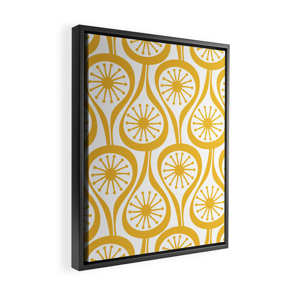Mid Century Modern Atomic Drops Yellow Framed Canvas Print Gallery Image 2