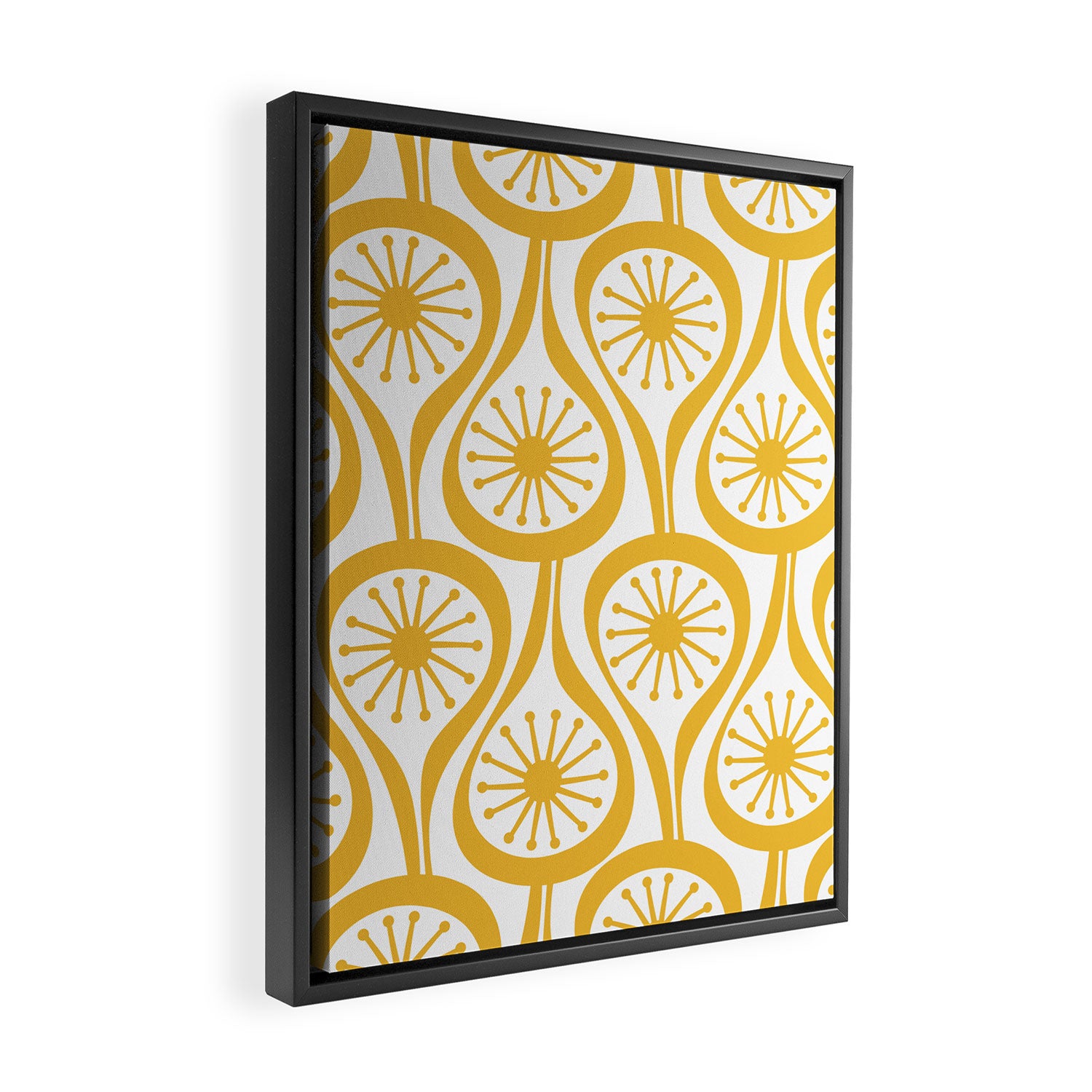 Mid Century Modern Atomic Drops Yellow Framed Canvas Print Gallery Image 2