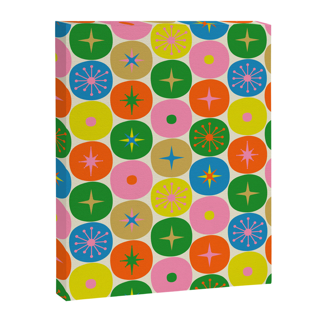 Mid Century Modern Atomic Future Colorful Dots and Stars Pattern Canvas Print Gallery Image 8