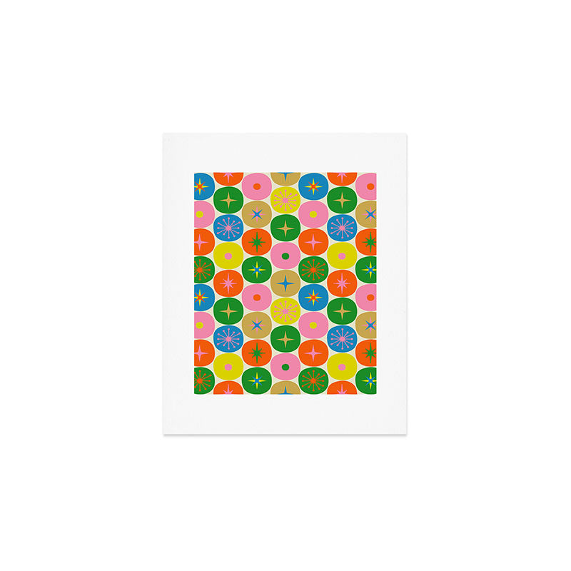 Mid Century Modern Atomic Future Colorful Dots and Stars Pattern Art Print Gallery Image 1