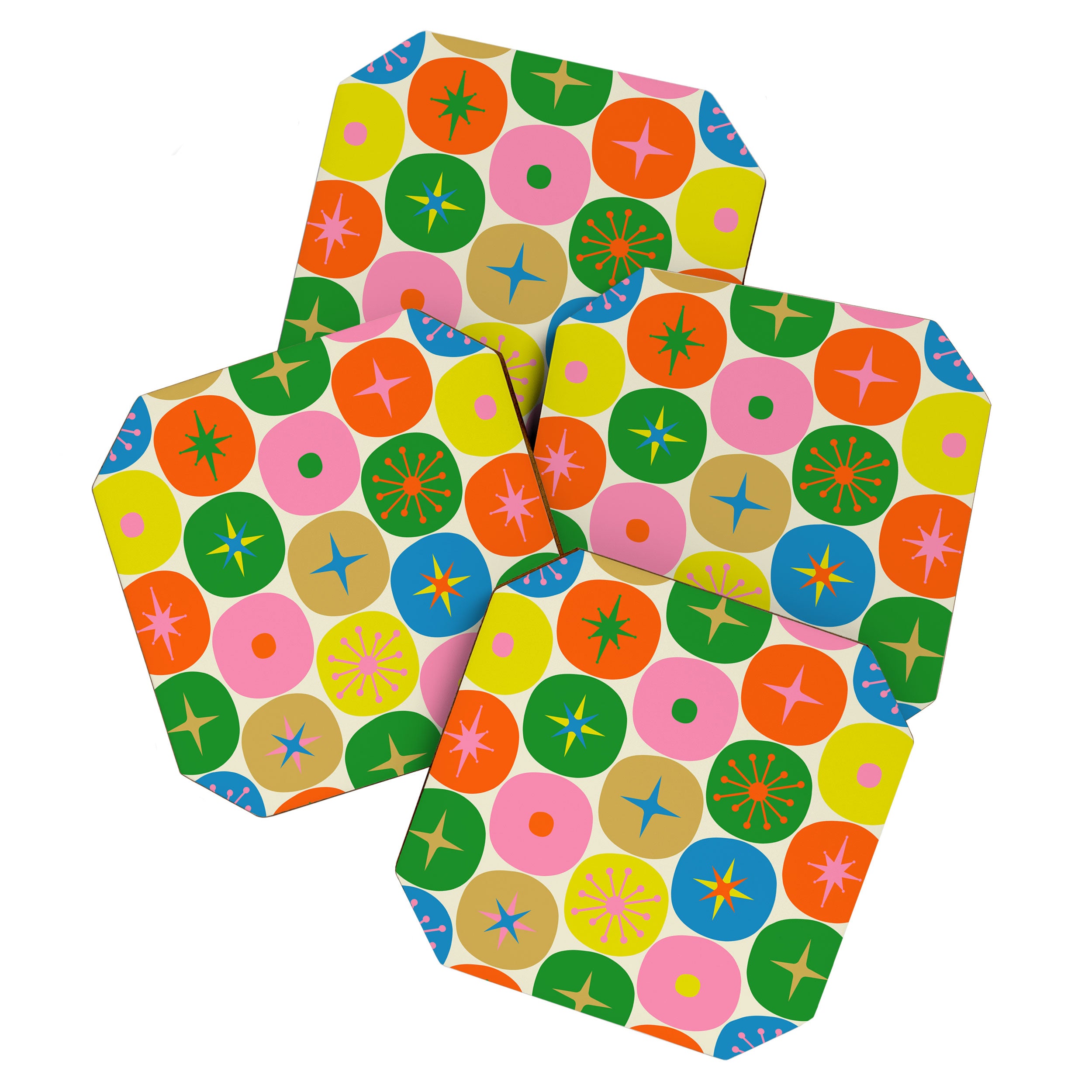 Mid Century Modern Atomic Future Colorful Dots and Stars Pattern Coaster Gallery Image 1