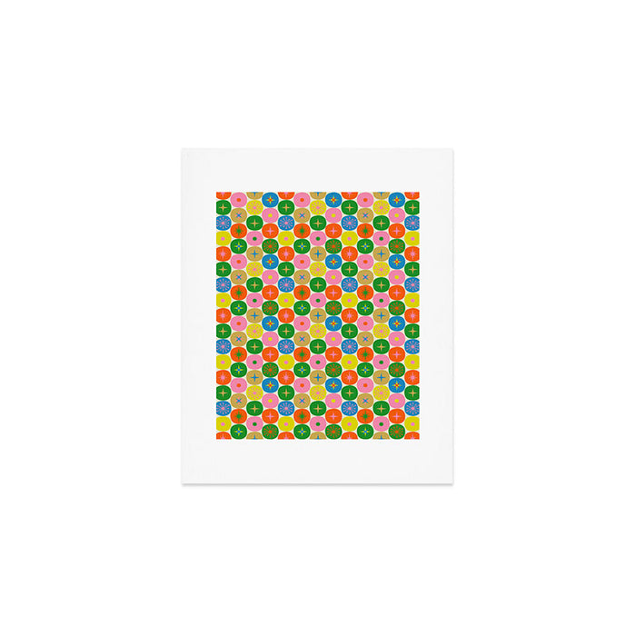 Mid Century Modern Atomic Future Colorful Dots and Stars Pattern small Art Print Gallery Image 1