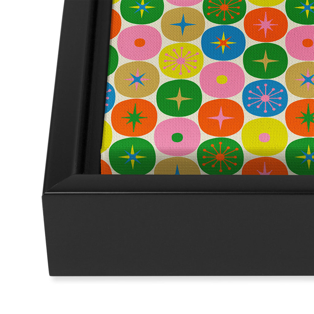 Mid Century Modern Atomic Future Colorful Dots and Stars Pattern small Framed Canvas Print Gallery Image 3