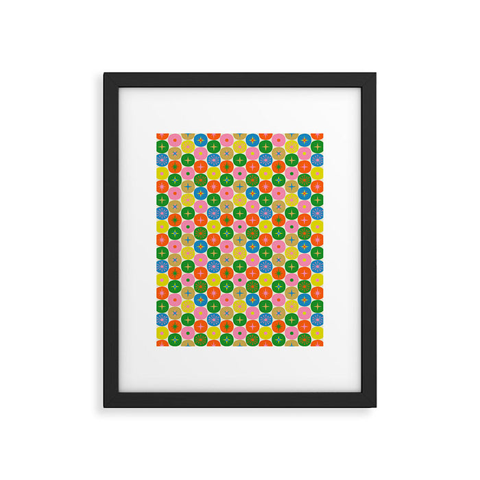 Mid Century Modern Atomic Future Colorful Dots and Stars Pattern small Framed Art Print Gallery Image 1