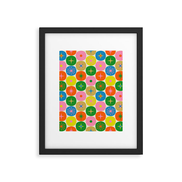 Mid Century Modern Atomic Future Colorful Dots and Stars Pattern Framed Art Print Gallery Image 1