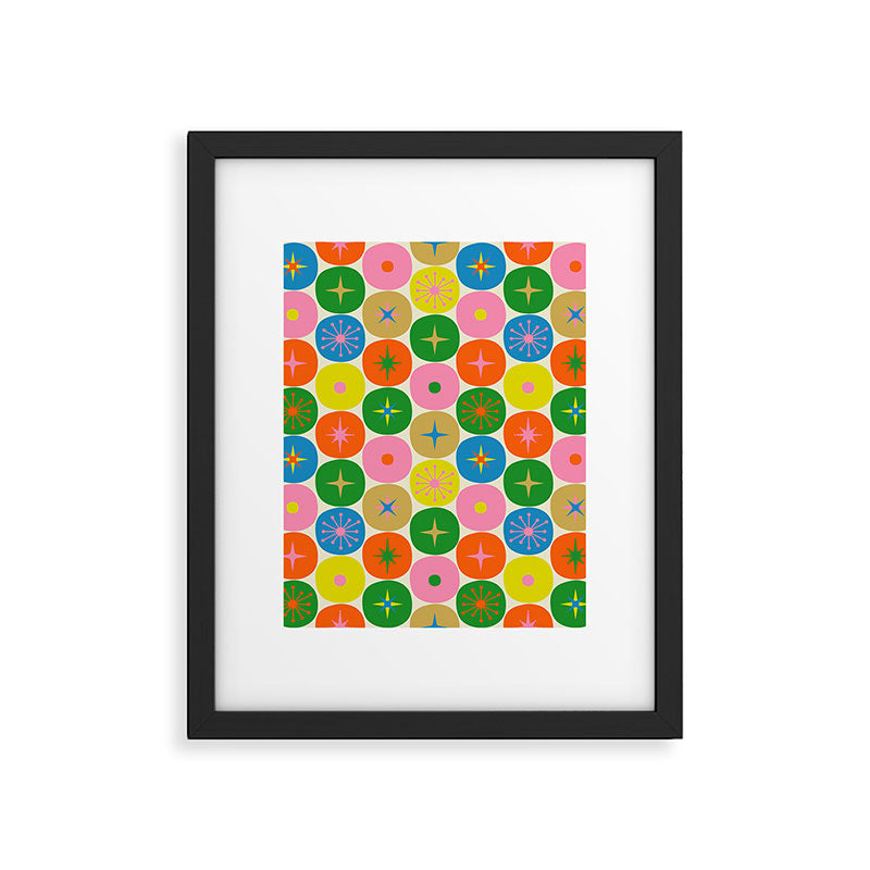 Mid Century Modern Atomic Future Colorful Dots and Stars Pattern Framed Art Print Gallery Image 6