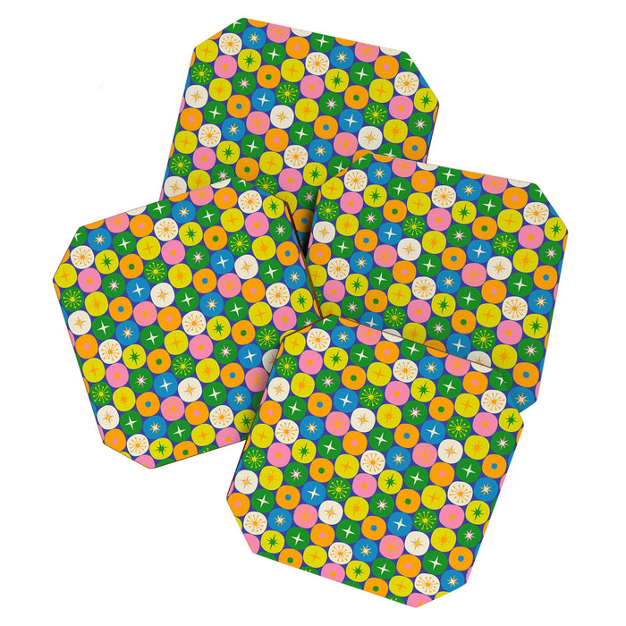 Mid Century Modern Atomic Future Colorful Modtastic Dots and Stars Pattern 2 Coaster Gallery Image 1