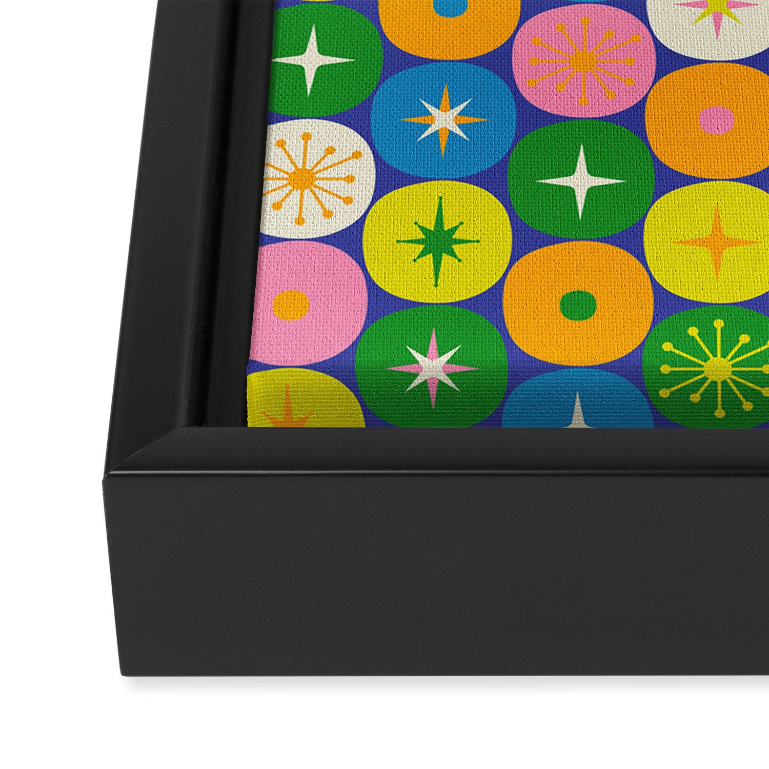 Mid Century Modern Atomic Future Colorful Modtastic Dots and Stars Pattern 2 Framed Canvas Print Gallery Image 3
