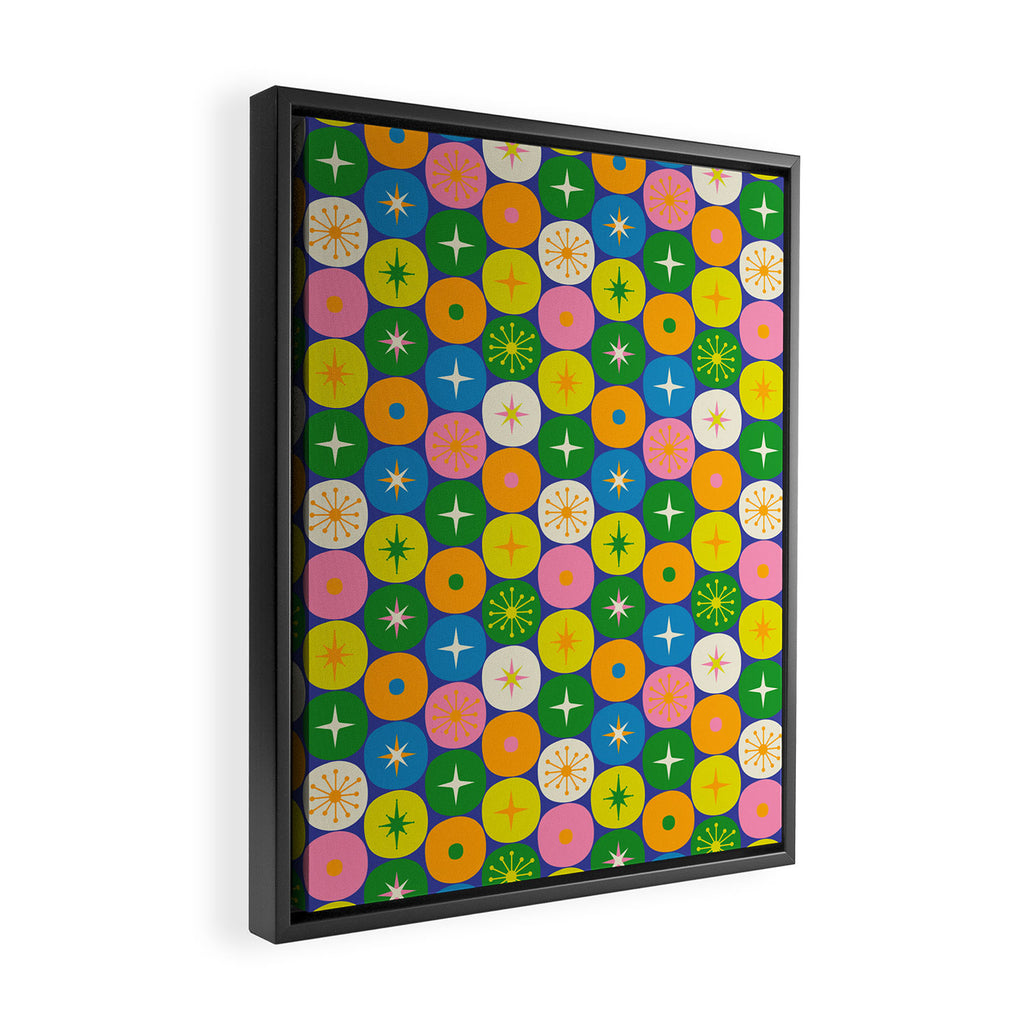 Mid Century Modern Atomic Future Colorful Modtastic Dots and Stars Pattern 2 Framed Canvas Print Gallery Image 2