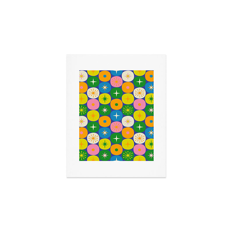 Mid Century Modern Atomic Future Colorful Modtastic Dots and Stars Pattern Art Print Gallery Image 1