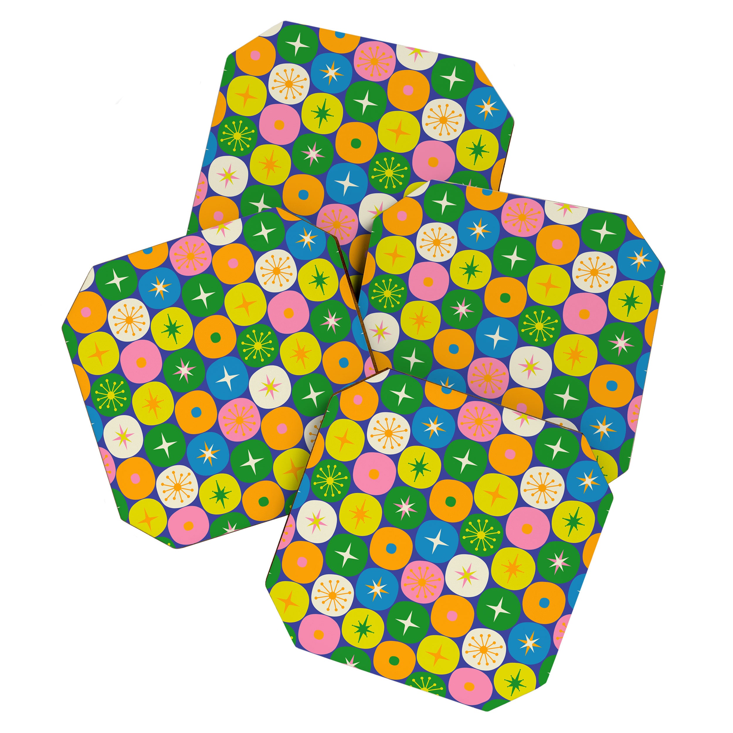 Mid Century Modern Atomic Future Colorful Modtastic Dots and Stars Pattern Coaster Gallery Image 1