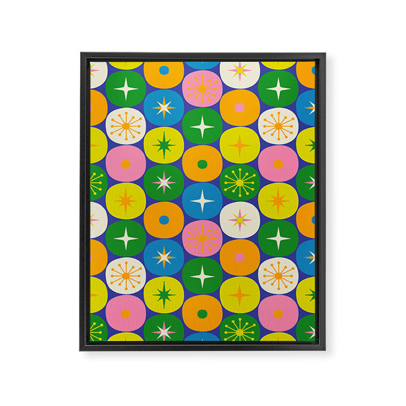 Mid Century Modern Atomic Future Colorful Modtastic Dots and Stars Pattern Framed Canvas Print Gallery Image 8