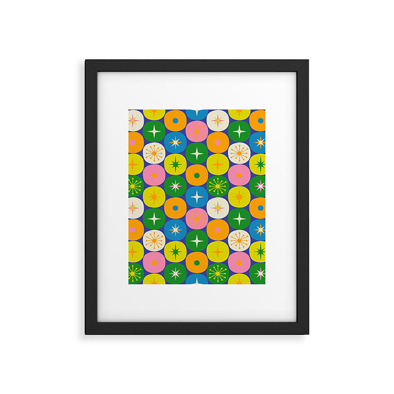 Mid Century Modern Atomic Future Colorful Modtastic Dots and Stars Pattern Framed Art Print Gallery Image 6